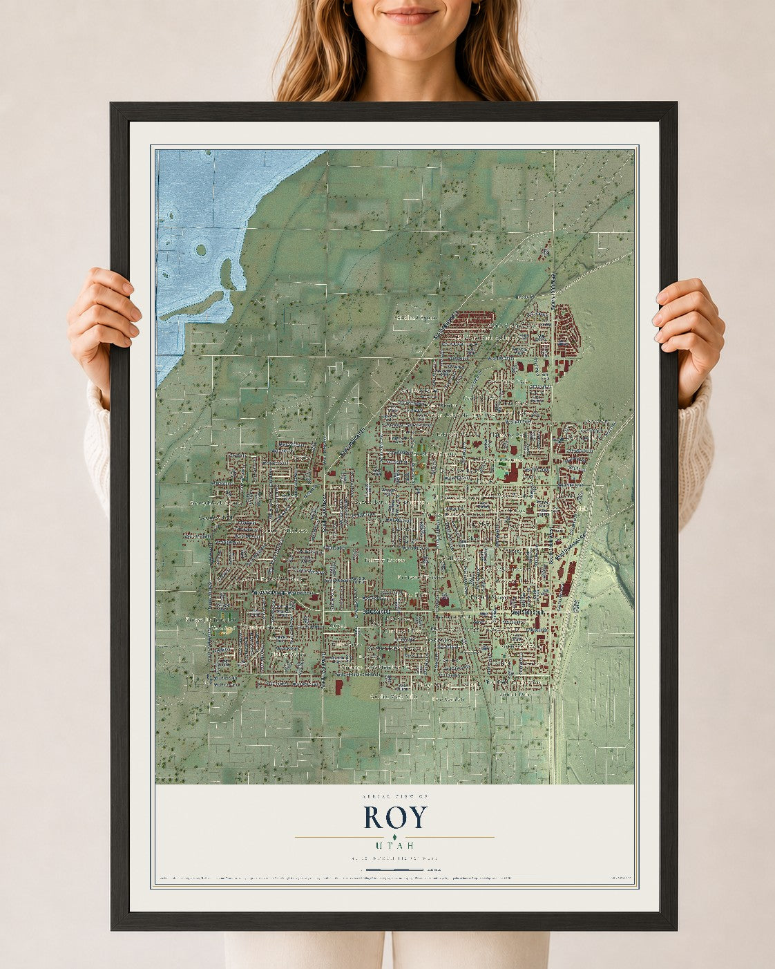 Map of Roy, Utah, 24 x 36 inch print in a black wood frame