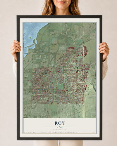 Map of Roy, Utah, 24 x 36 inch print in a black wood frame