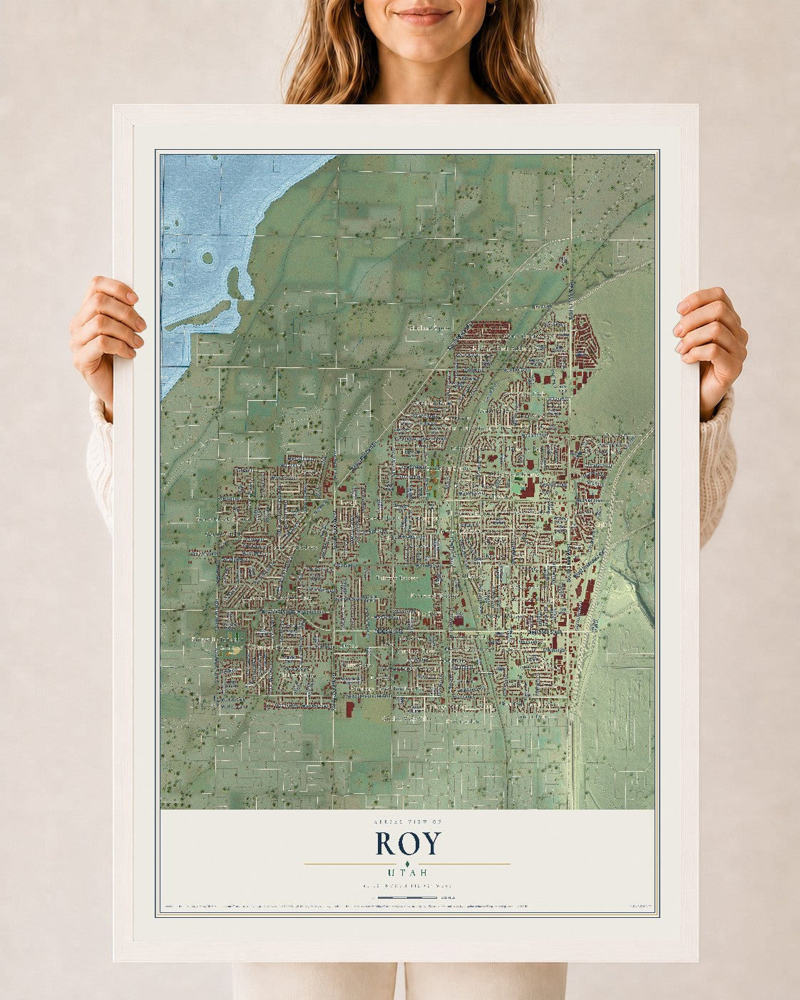 Map of Roy, Utah, 24 x 36 inch print in a white wood frame