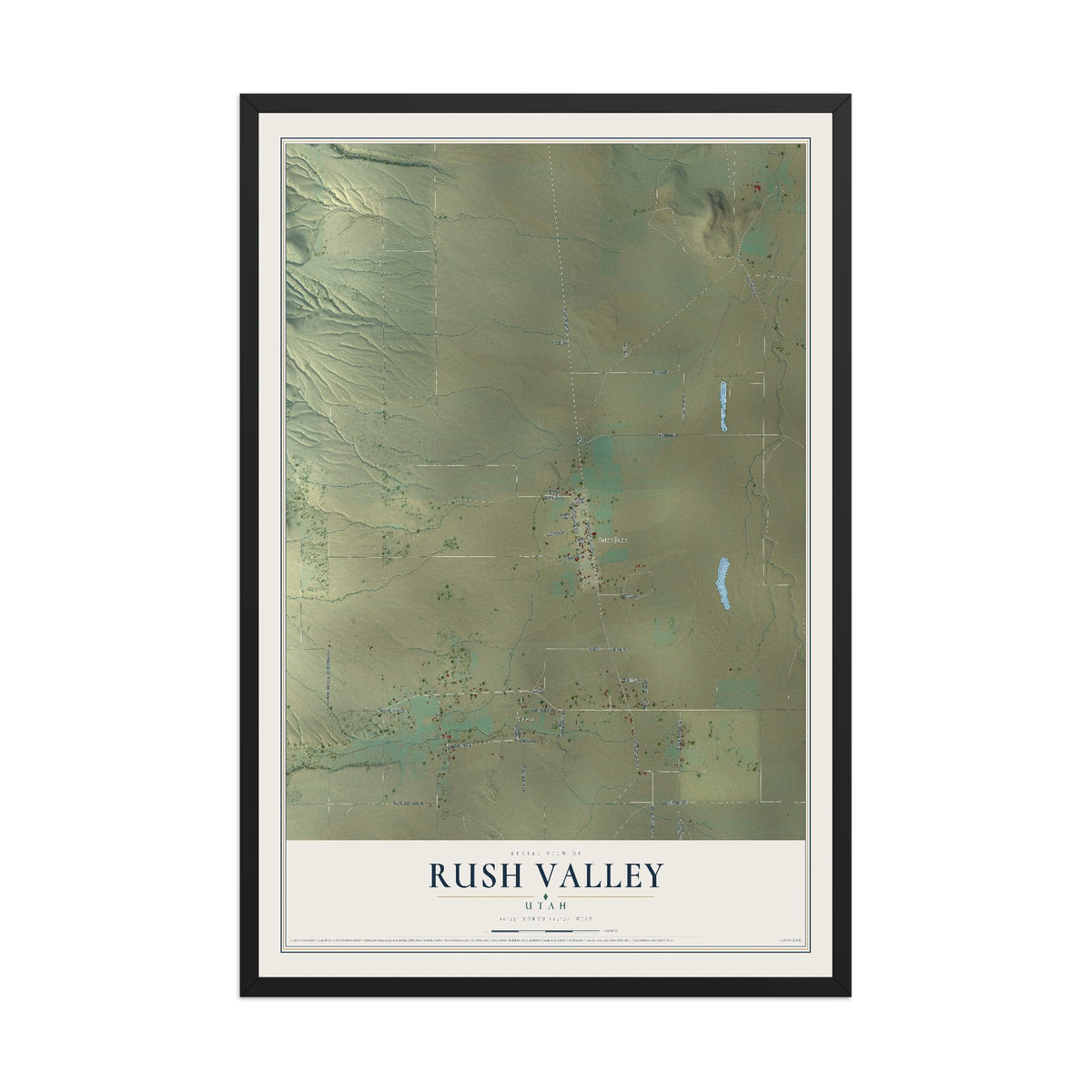 Map of Rush Valley, Utah, 12 x 18 inch print in a black wood frame