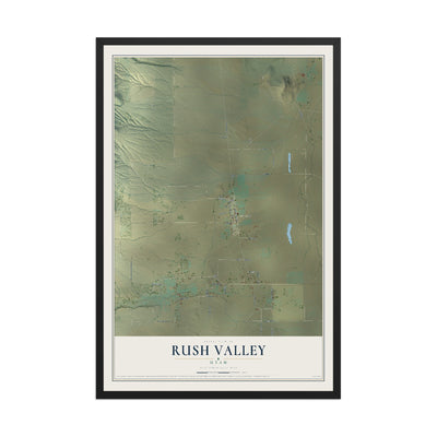 Map of Rush Valley, Utah, 12 x 18 inch print in a black wood frame