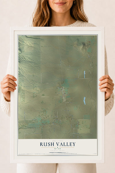 Map of Rush Valley, Utah, 18 x 24 inch print in a white wood frame