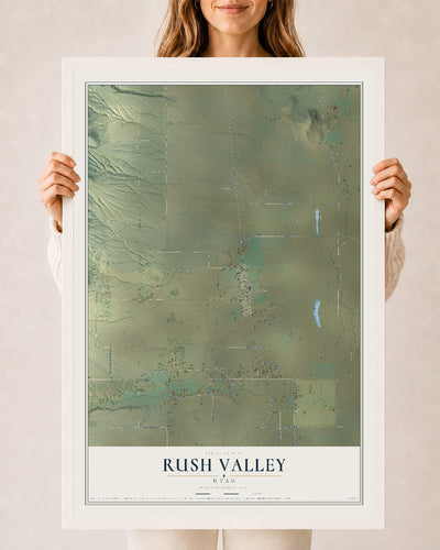 Map of Rush Valley, Utah, 24 x 36 inch print in a white wood frame