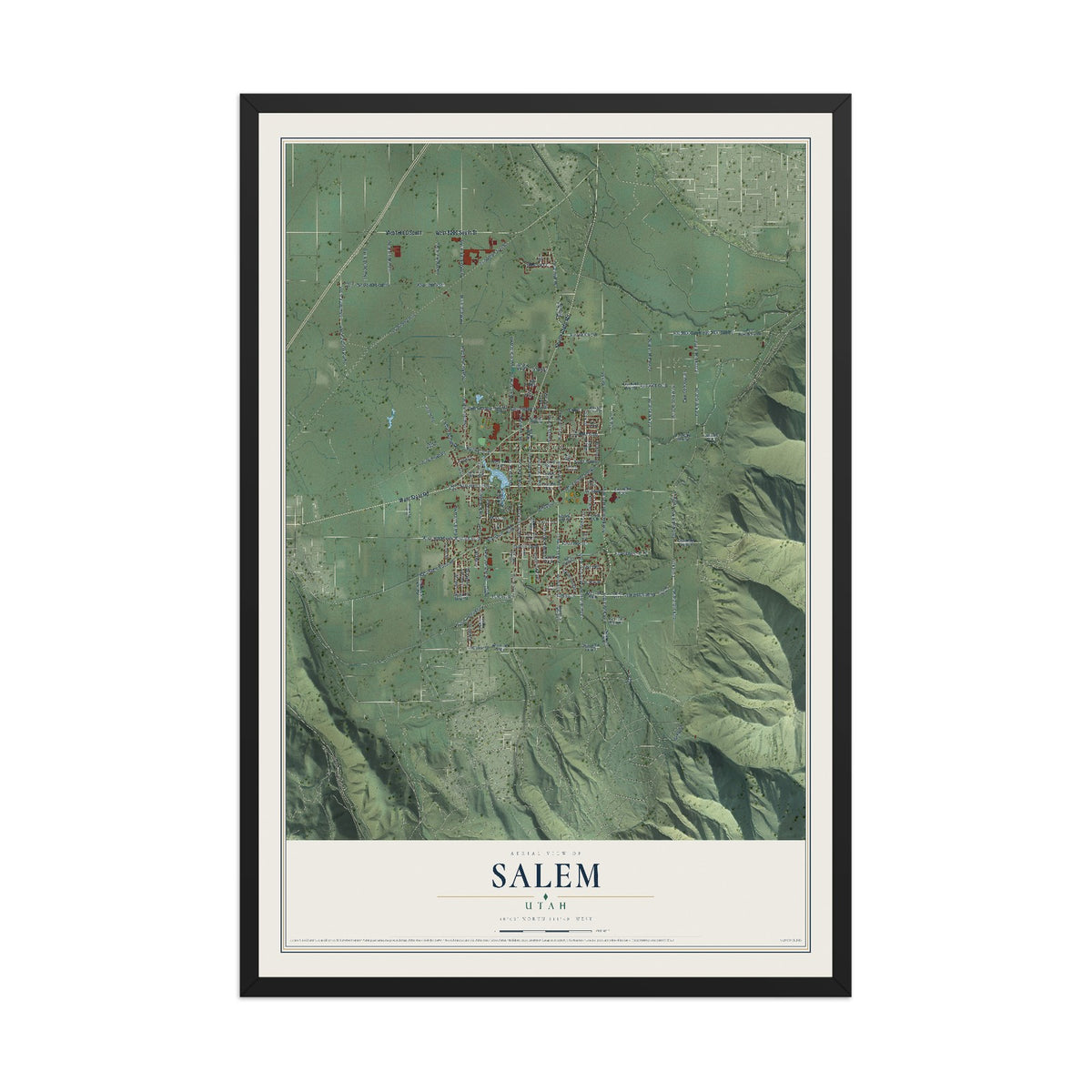 Map of Salem, Utah, 12 x 18 inch print in a black wood frame