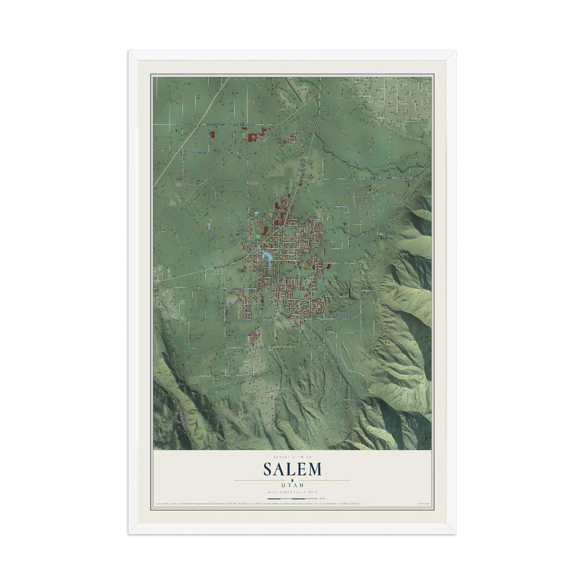 Map of Salem, Utah, 12 x 18 inch print in a white wood frame