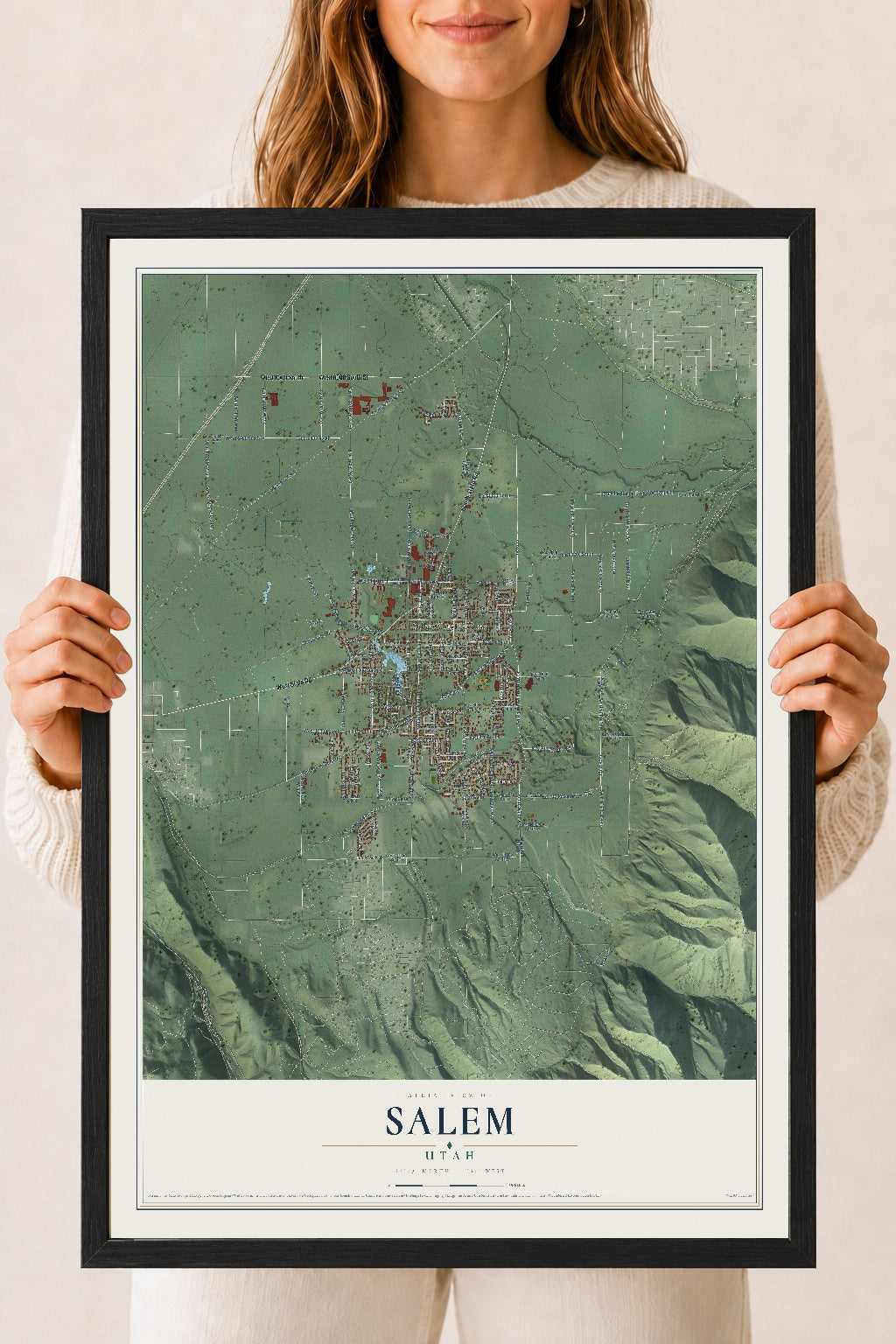 Map of Salem, Utah, 18 x 24 inch print in a black wood frame