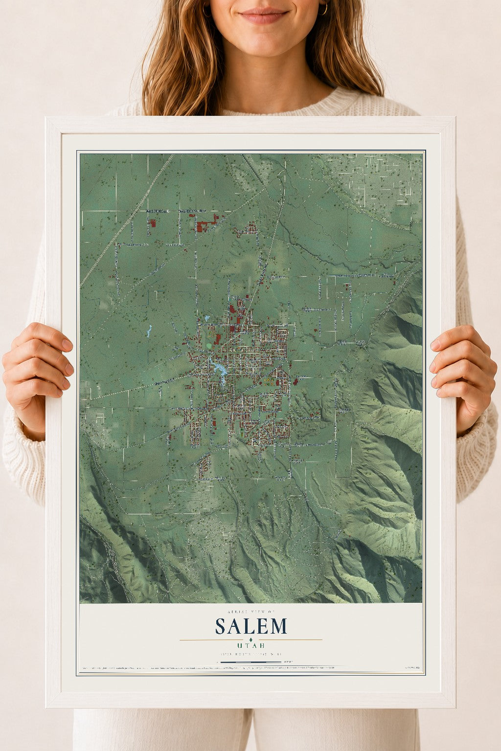 Map of Salem, Utah, 18 x 24 inch print in a white wood frame