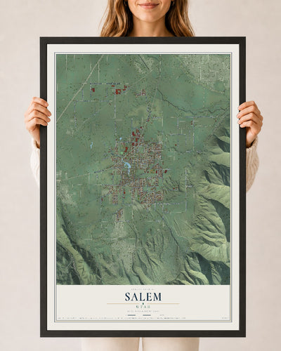Map of Salem, Utah, 24 x 36 inch print in a black wood frame