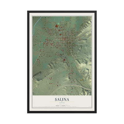 Map of Salina, Utah, 12 x 18 inch print in a black wood frame