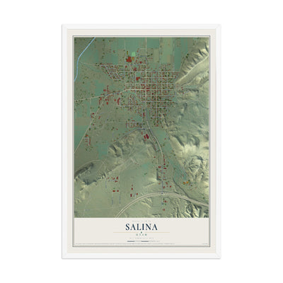 Map of Salina, Utah, 12 x 18 inch print in a white wood frame