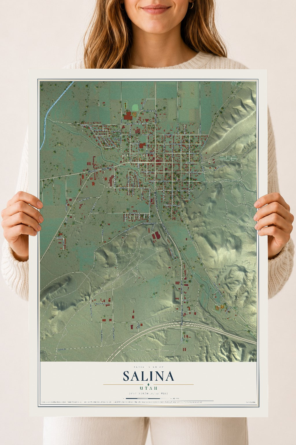 Map of Salina, Utah, 18 x 24 inch unframed archival matte print