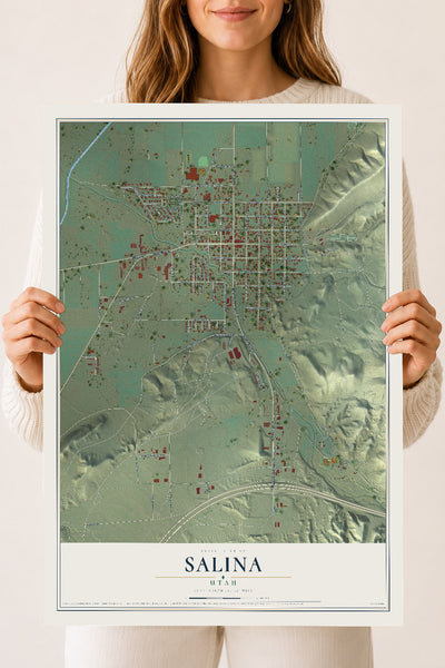 Map of Salina, Utah, 18 x 24 inch unframed archival matte print