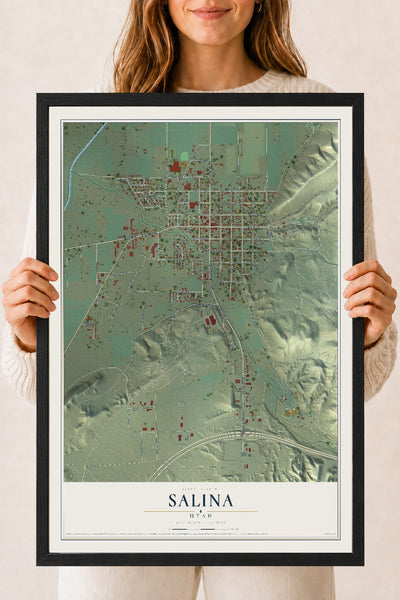 Map of Salina, Utah, 18 x 24 inch print in a black wood frame