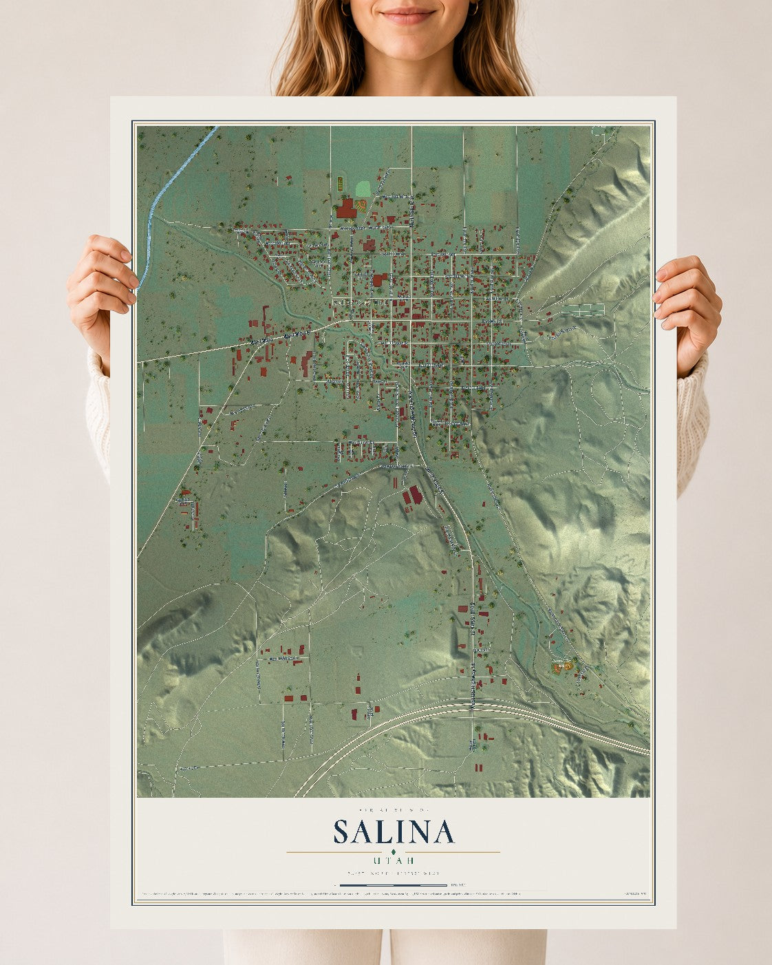 Map of Salina, Utah, 24 x 36 inch unframed archival matte print