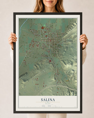 Map of Salina, Utah, 24 x 36 inch print in a black wood frame
