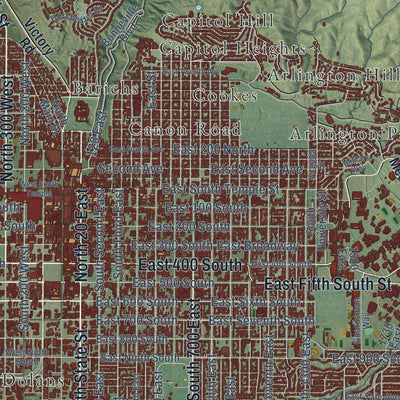 Close-up of the map of Salt Lake City, Utah print showing street and building detail
