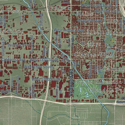 Second close-up of the map of Salt Lake City, Utah print showing more streets and buildings