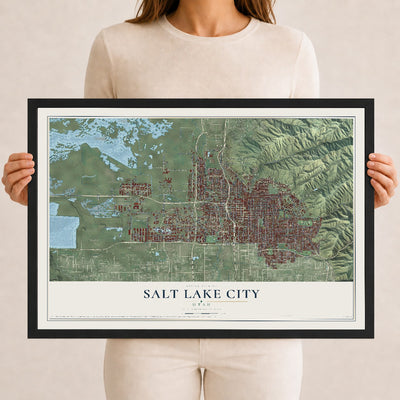 Map of Salt Lake City, Utah, 12 x 18 inch print in a black wood frame