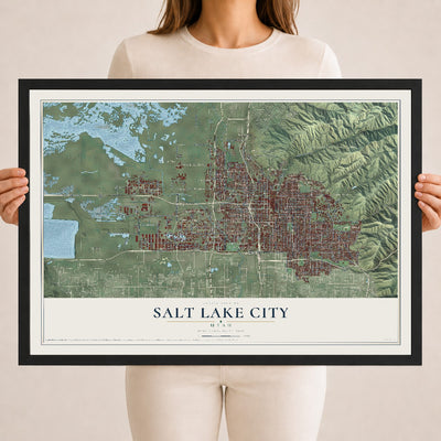 Map of Salt Lake City, Utah, 18 x 24 inch print in a black wood frame
