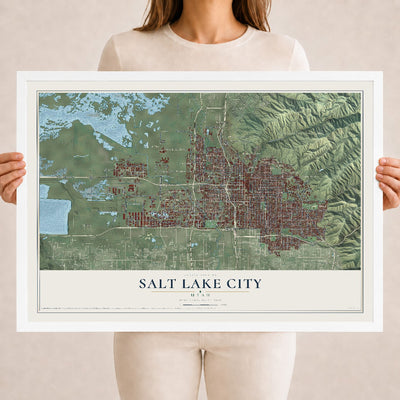 Map of Salt Lake City, Utah, 18 x 24 inch print in a white wood frame