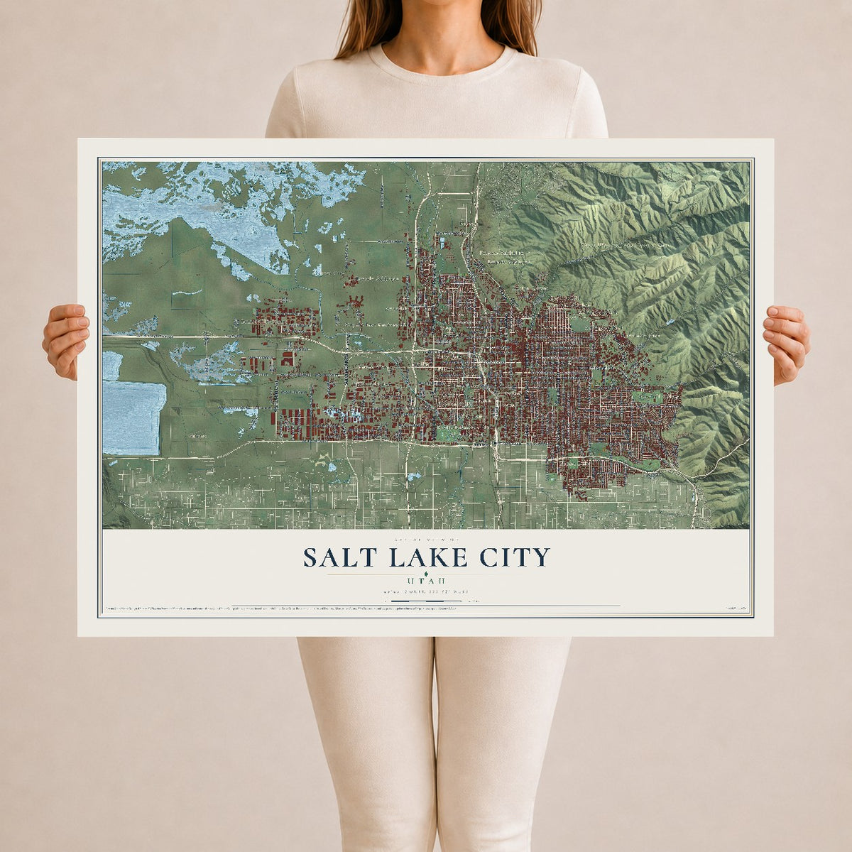 Map of Salt Lake City, Utah, 24 x 36 inch unframed archival matte print