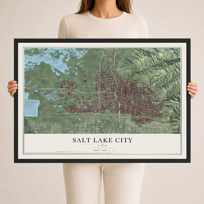 Map of Salt Lake City, Utah, 24 x 36 inch print in a black wood frame