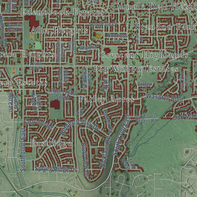 Second close-up of the map of Sandy, Utah print showing more streets and buildings