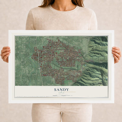Map of Sandy, Utah, 12 x 18 inch print in a white wood frame