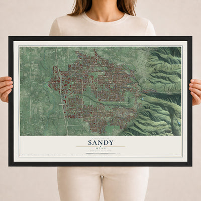 Map of Sandy, Utah, 18 x 24 inch print in a black wood frame