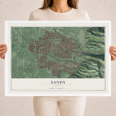 Map of Sandy, Utah, 18 x 24 inch print in a white wood frame