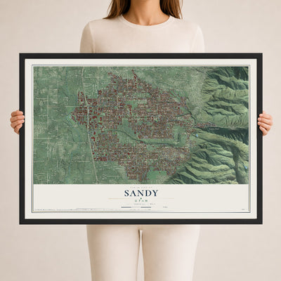 Map of Sandy, Utah, 24 x 36 inch print in a black wood frame