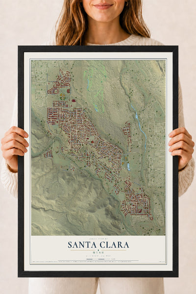 Map of Santa Clara, Utah, 18 x 24 inch print in a black wood frame