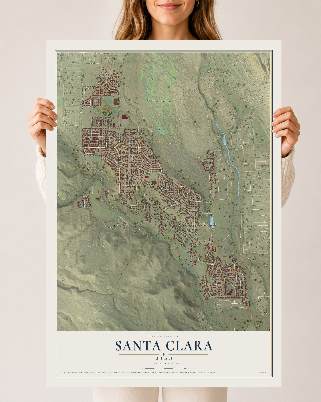 Map of Santa Clara, Utah, 24 x 36 inch unframed archival matte print
