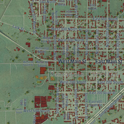 Close-up of the map of Santaquin, Utah print showing street and building detail