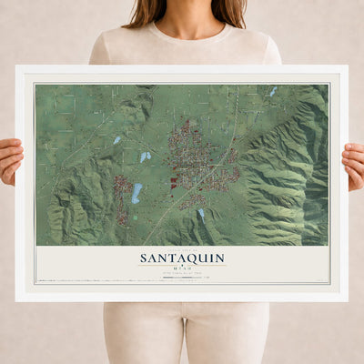 Map of Santaquin, Utah, 18 x 24 inch print in a white wood frame