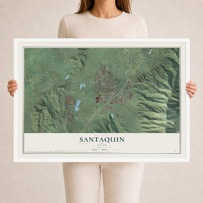 Map of Santaquin, Utah, 24 x 36 inch print in a white wood frame