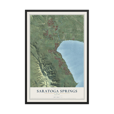 Map of Saratoga Springs, Utah, 12 x 18 inch print in a black wood frame