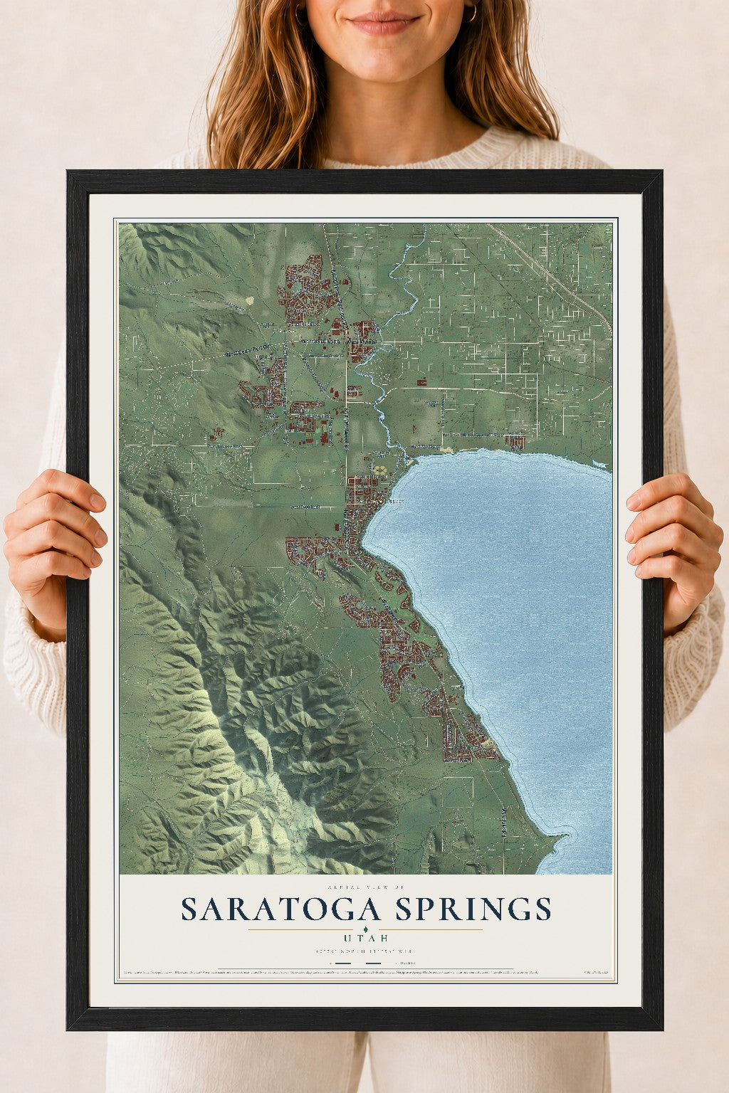 Map of Saratoga Springs, Utah, 18 x 24 inch print in a black wood frame