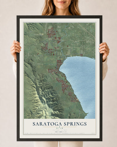 Map of Saratoga Springs, Utah, 24 x 36 inch print in a black wood frame