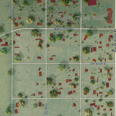 Close-up of the map of Scipio, Utah print showing street and building detail