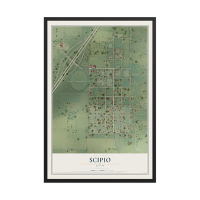 Map of Scipio, Utah, 12 x 18 inch print in a black wood frame