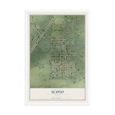 Map of Scipio, Utah, 12 x 18 inch print in a white wood frame