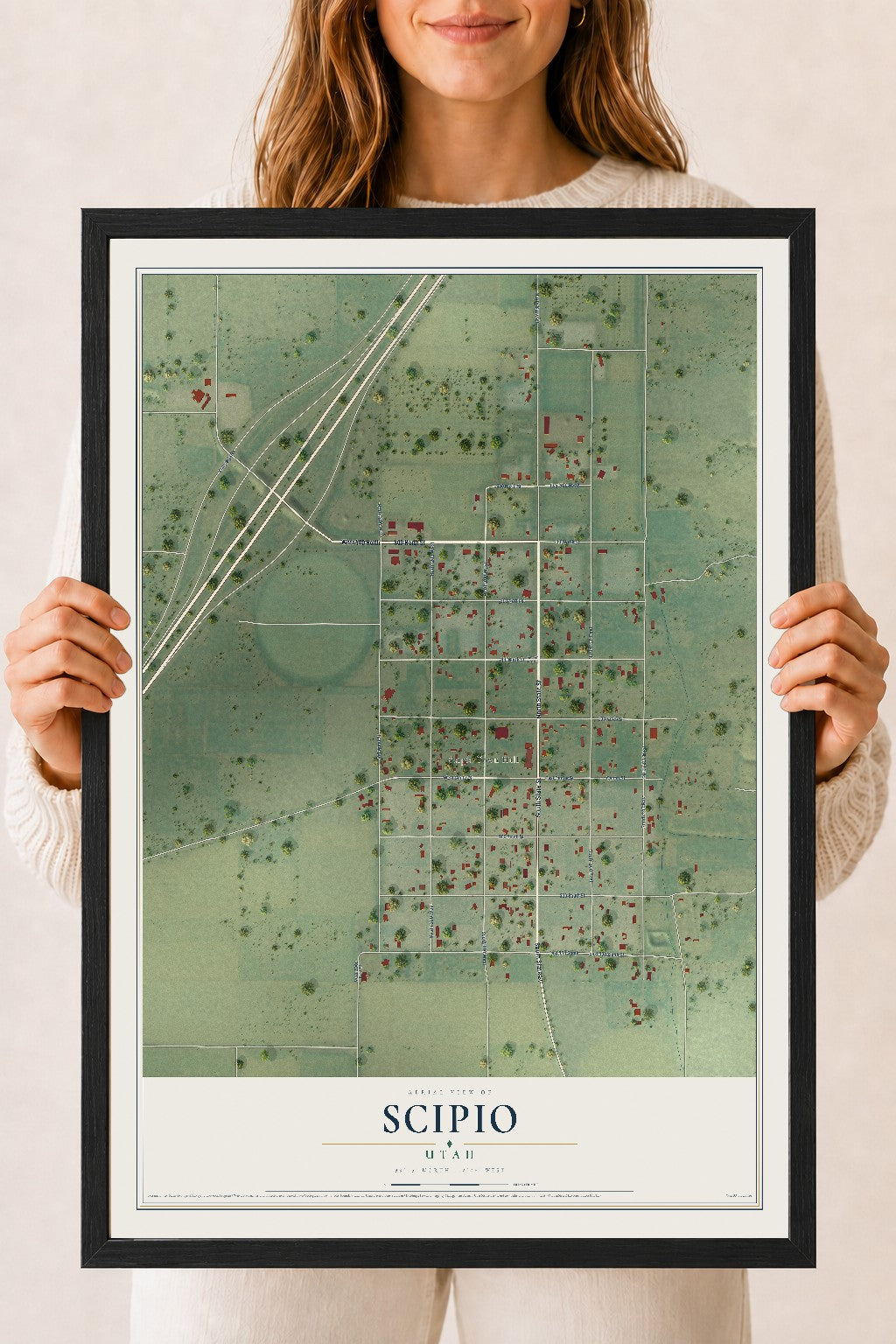 Map of Scipio, Utah, 18 x 24 inch print in a black wood frame