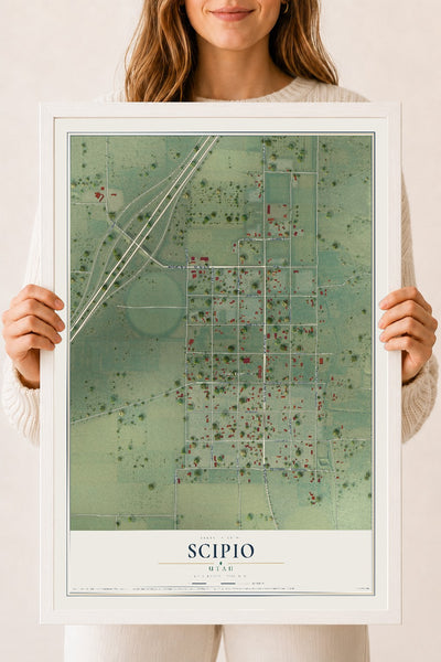 Map of Scipio, Utah, 18 x 24 inch print in a white wood frame