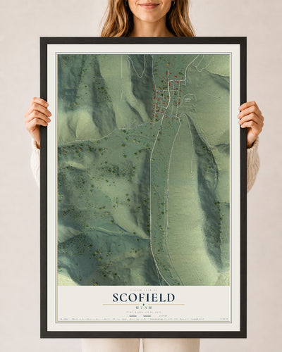 Map of Scofield, Utah, 24 x 36 inch print in a black wood frame