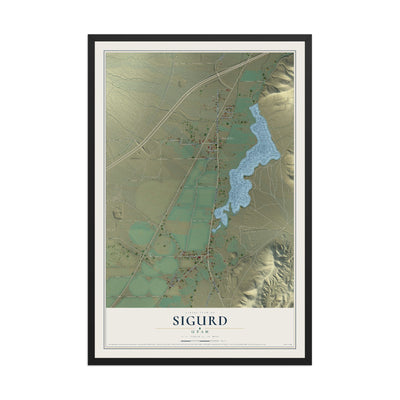 Map of Sigurd, Utah, 12 x 18 inch print in a black wood frame