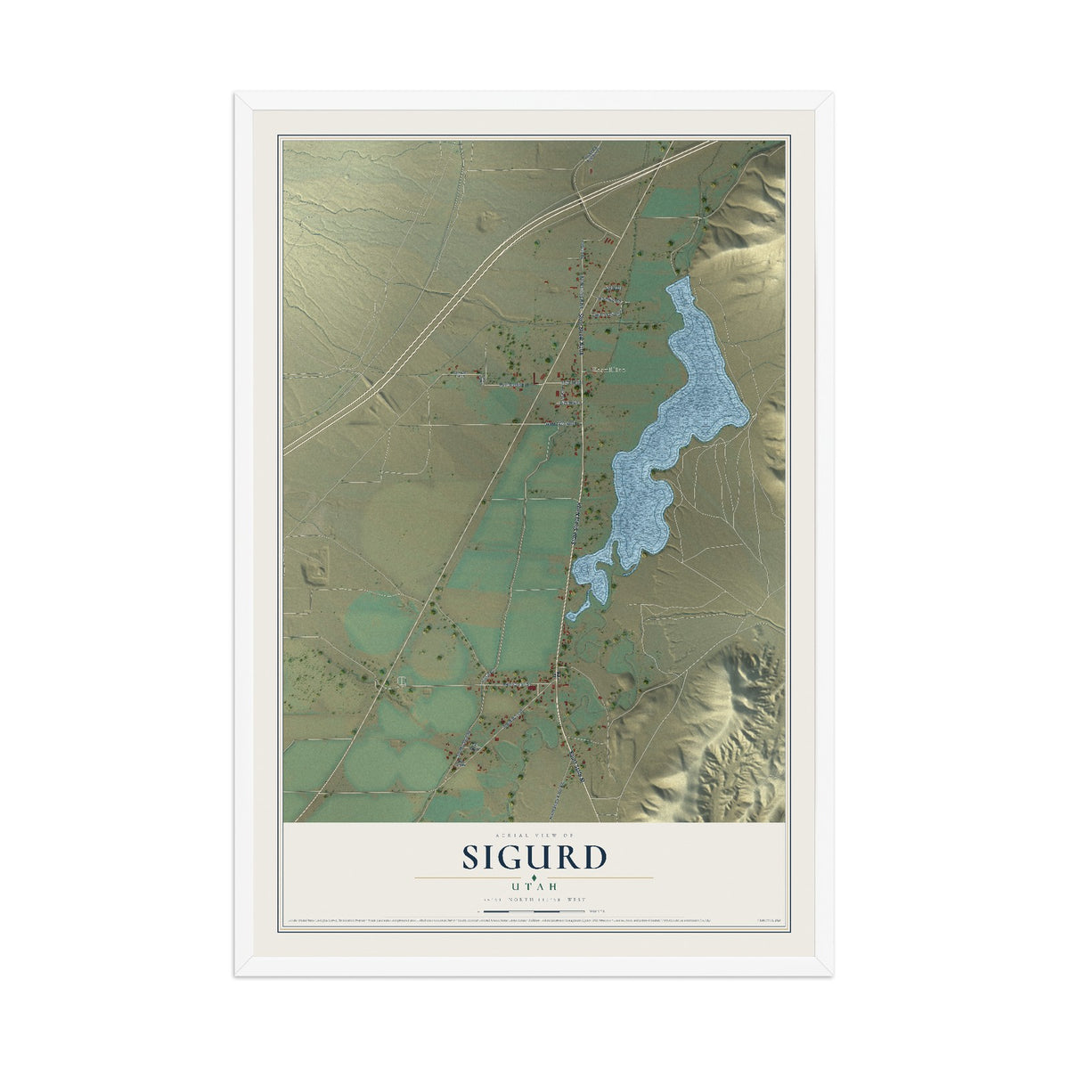 Map of Sigurd, Utah, 12 x 18 inch print in a white wood frame