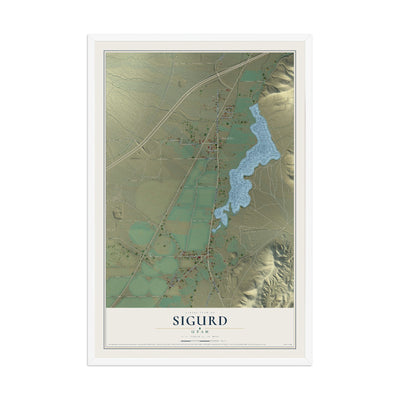 Map of Sigurd, Utah, 12 x 18 inch print in a white wood frame