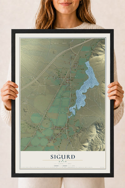 Map of Sigurd, Utah, 18 x 24 inch print in a black wood frame