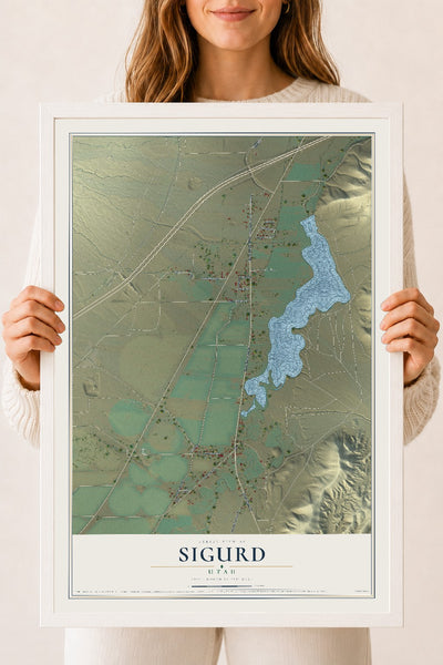 Map of Sigurd, Utah, 18 x 24 inch print in a white wood frame
